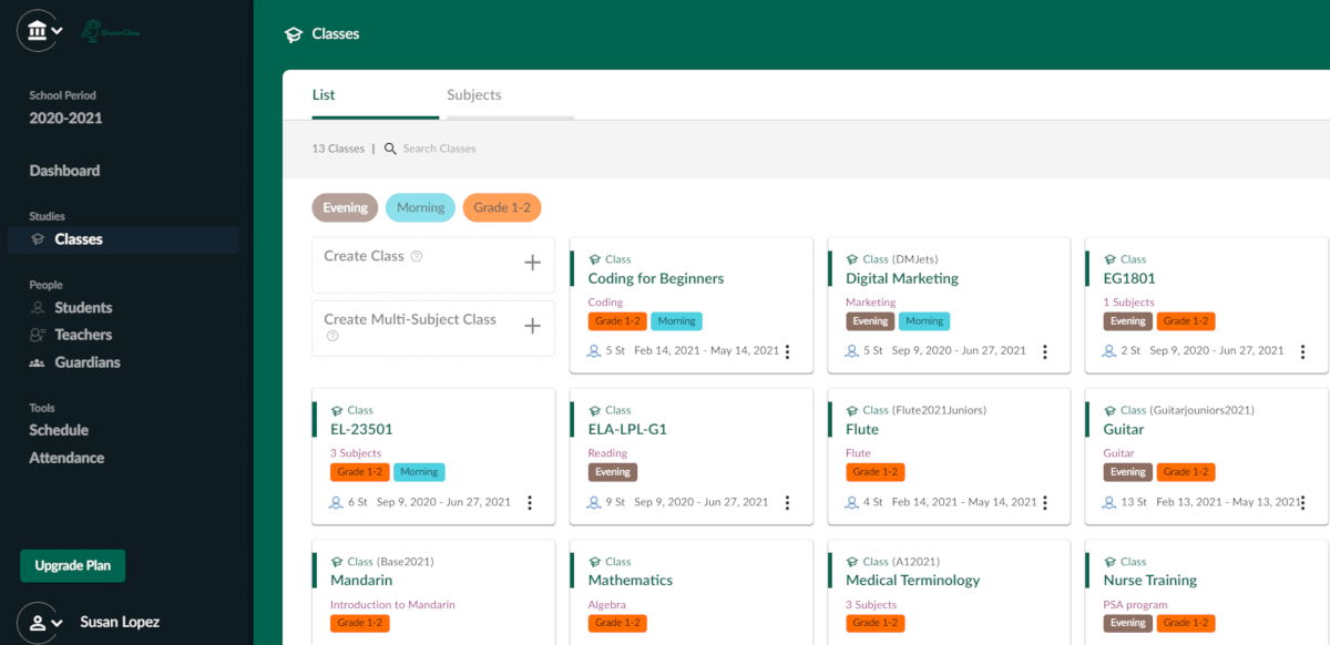 Easily create tuition invoices and group classes using tags