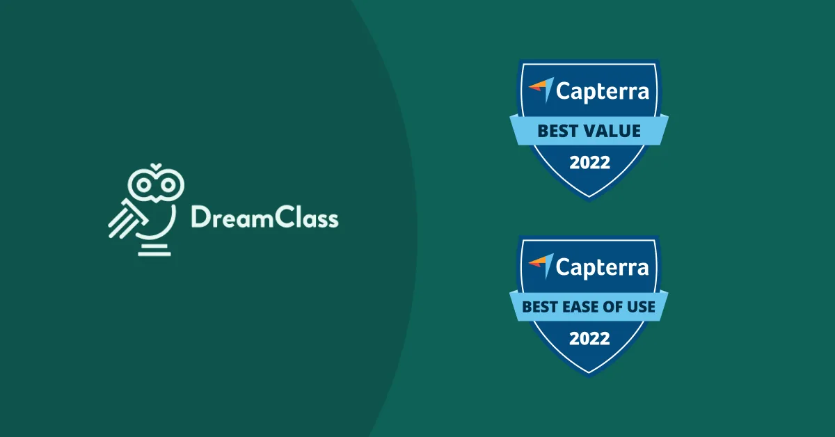 Image of DreamClass received Best Ease of Use and Best Value badge for 2022 on Capterra