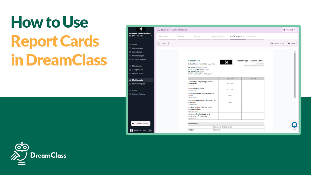Getting started with Report Cards in DreamClass: Report card vs gradebook report card