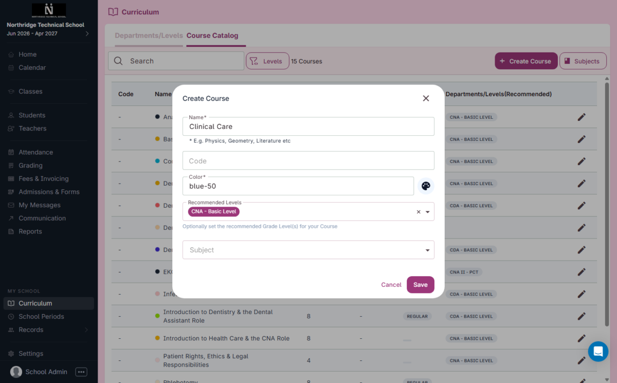 What Is a "Course" in School Management Software