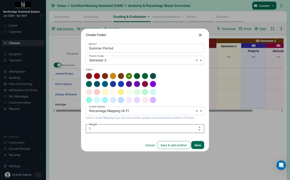 Adding a grading folder