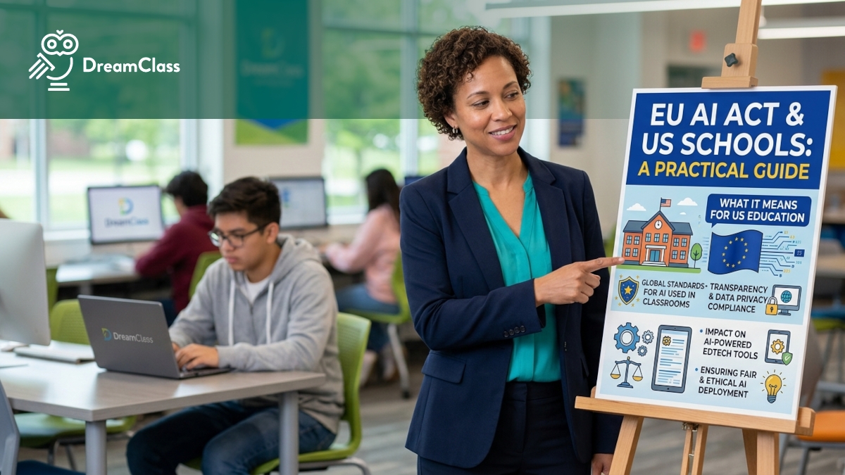 Image of teacher showing how the EU AI Act Affects US Schools Using AI Tools